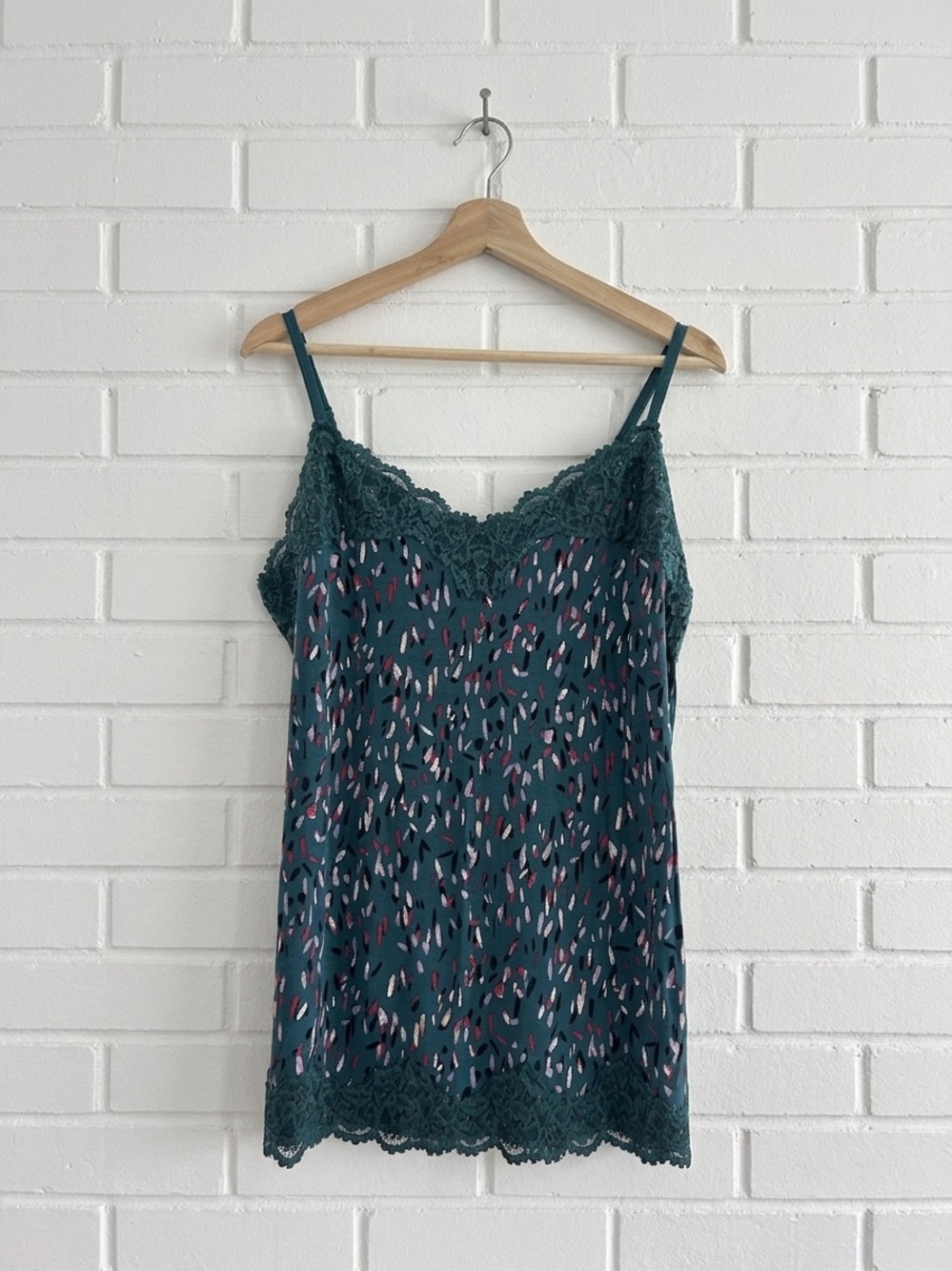 Lane Bryant NWT Teal Green Abstract Print Lace Trim Camisole Tank Top Size 14/16